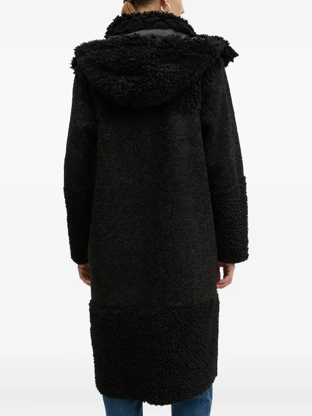 Hugo Boss Hooded Fleece Single-breasted Coat In Black