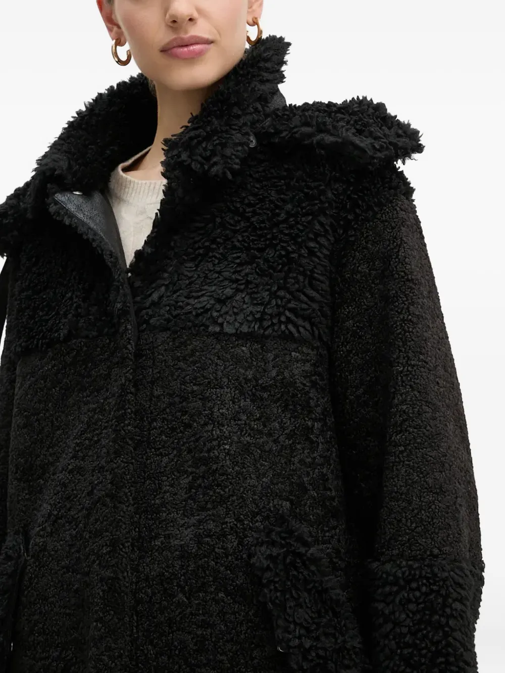 Hugo Boss Hooded Fleece Single-breasted Coat In Black