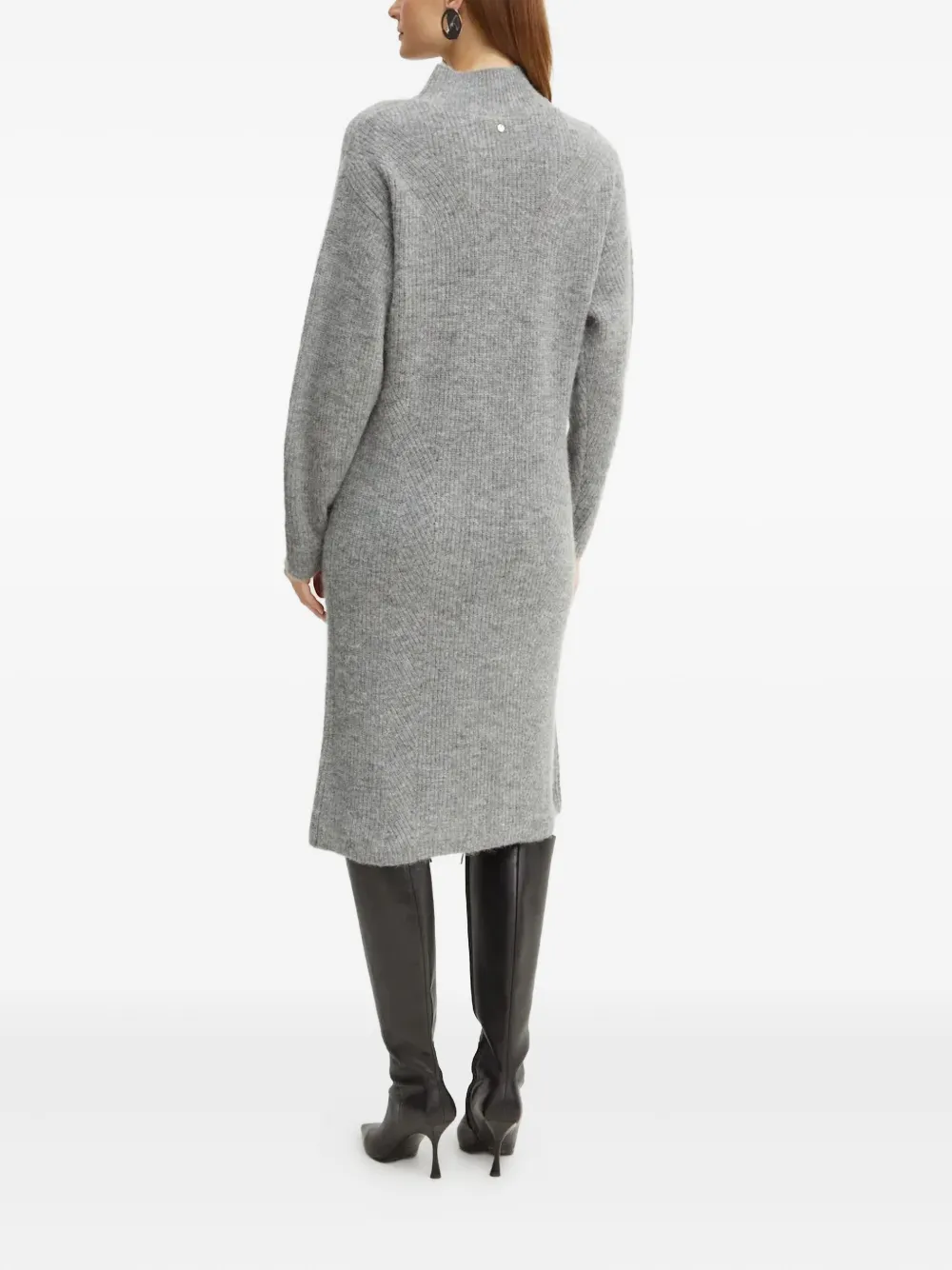 Hugo Boss Mock-neck Knitted Midi Dress In Gray