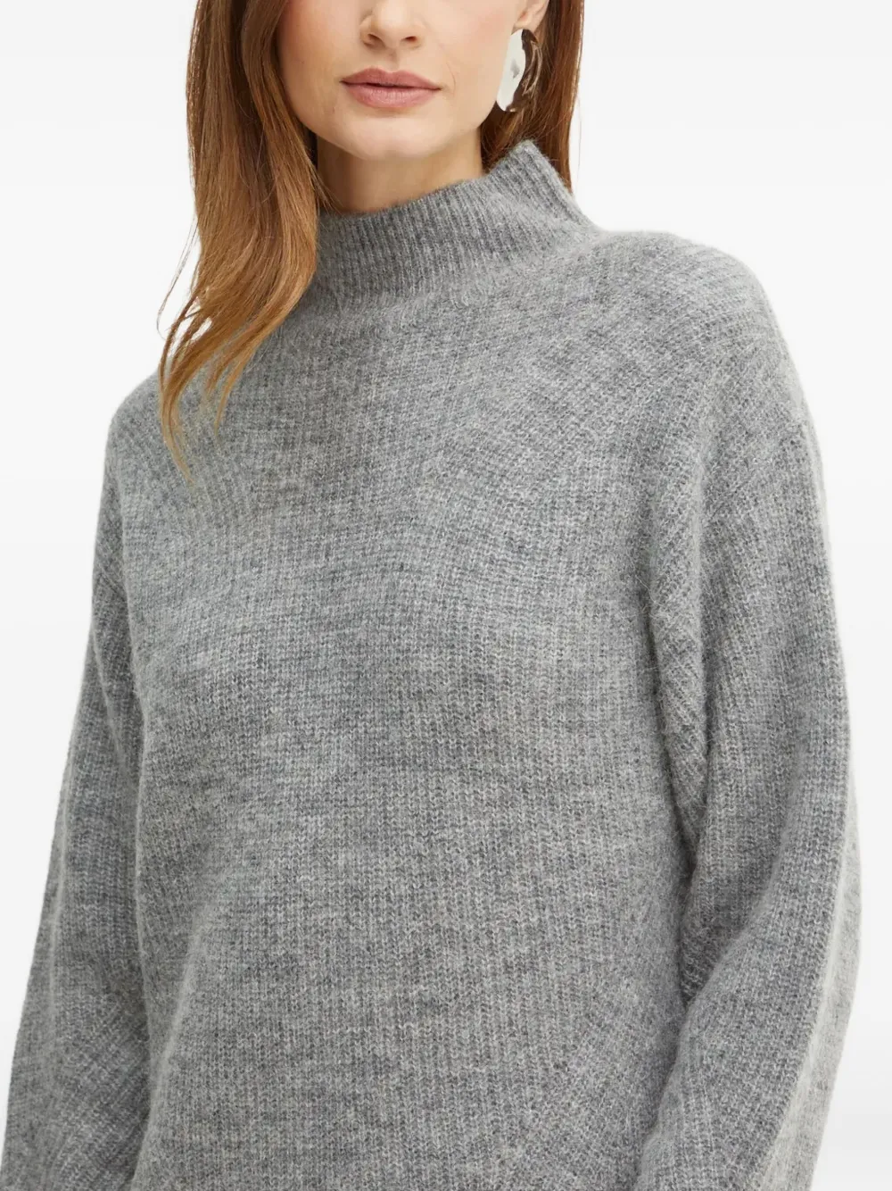 Hugo Boss Mock-neck Knitted Midi Dress In Gray