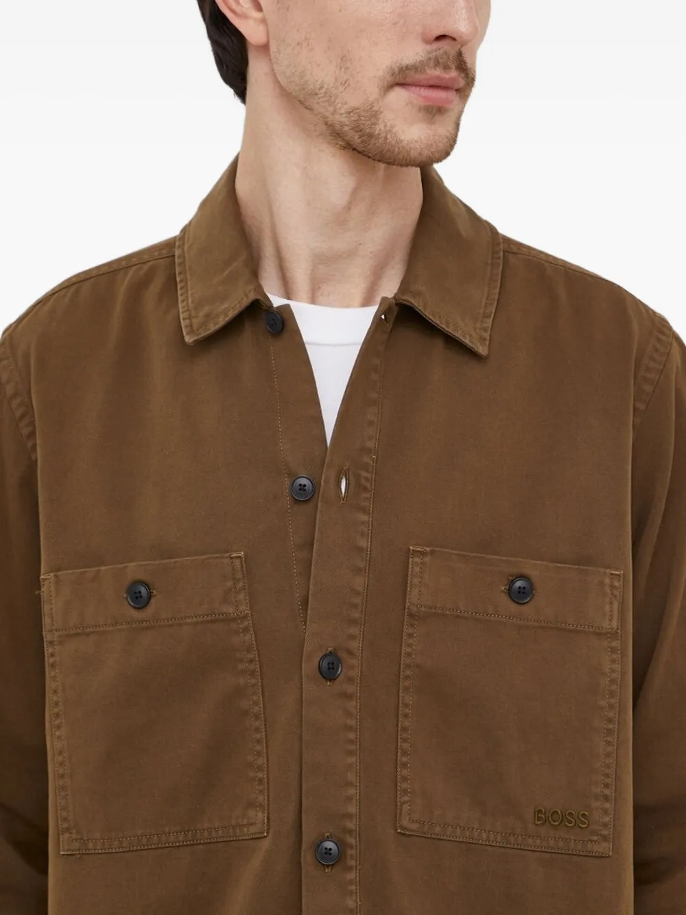 BOSS Shirtjack met opgestikte zakken Bruin