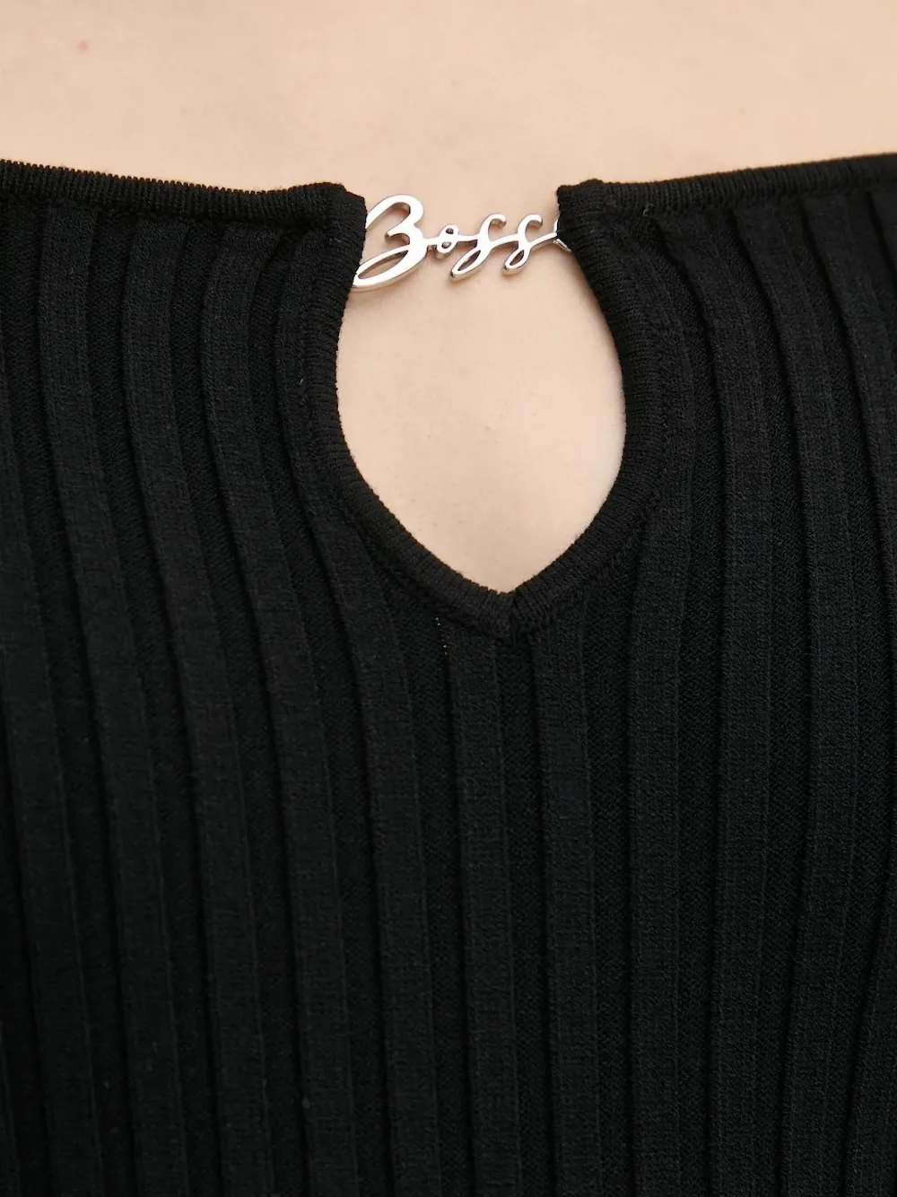 BOSS Geribbelde midi-jurk Zwart