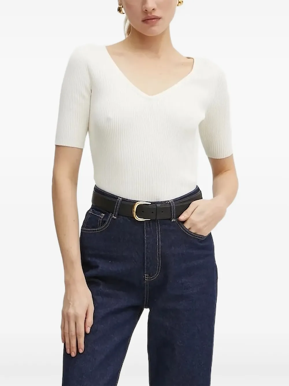 BOSS ribbed V-neck top Wit