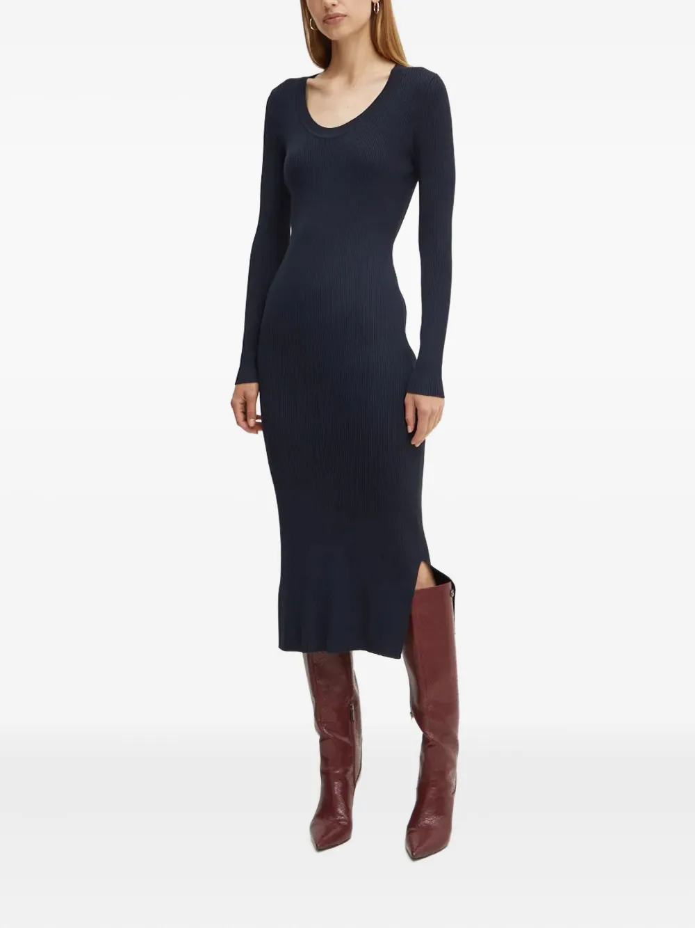 BOSS ribbed scoop-neck midi dress - Blauw
