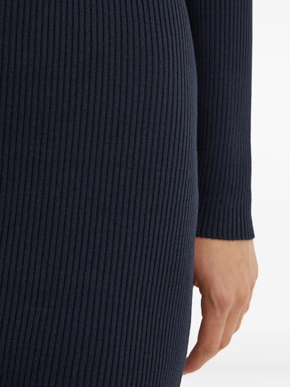 Hugo Boss Long-sleeved Knitted Dress With Ribbed Structure And V Neckline In Blue