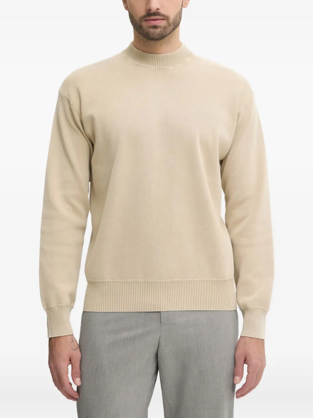 Hugo Boss Mock-neck Cotton Sweater In Neutral