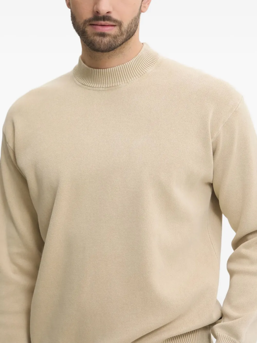 Hugo Boss Mock-neck Cotton Sweater In Neutral