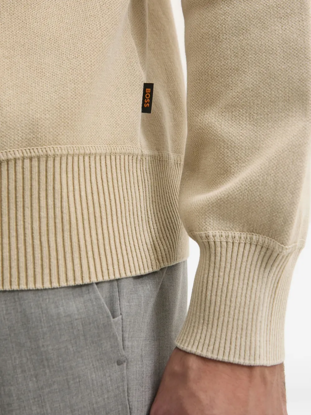 Hugo Boss Mock-neck Cotton Sweater In Neutral