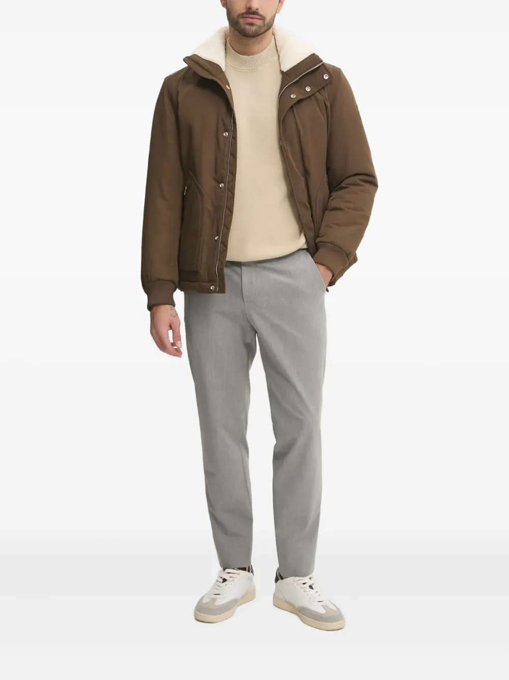 Hugo Boss Mock-neck Cotton Sweater In Neutral