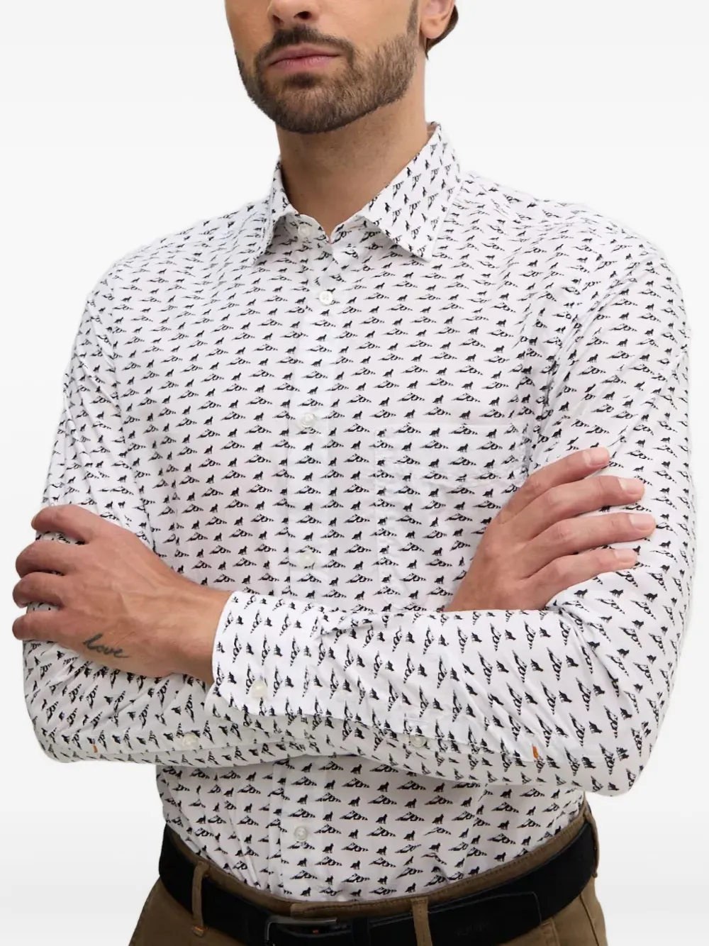 Hugo Boss Pattern-print Shirt In White