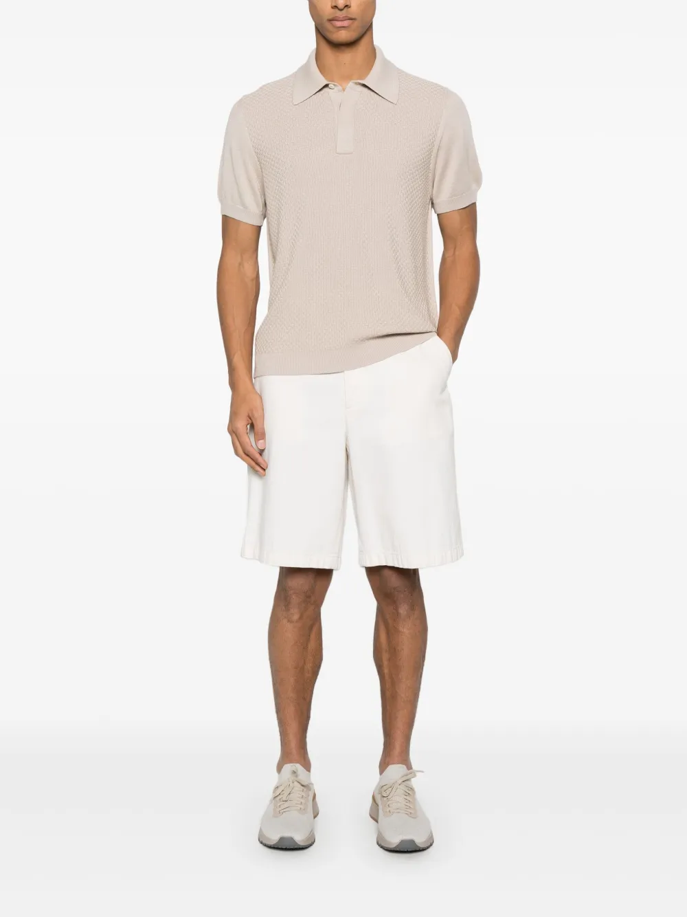 Canali Gebreid poloshirt - Beige