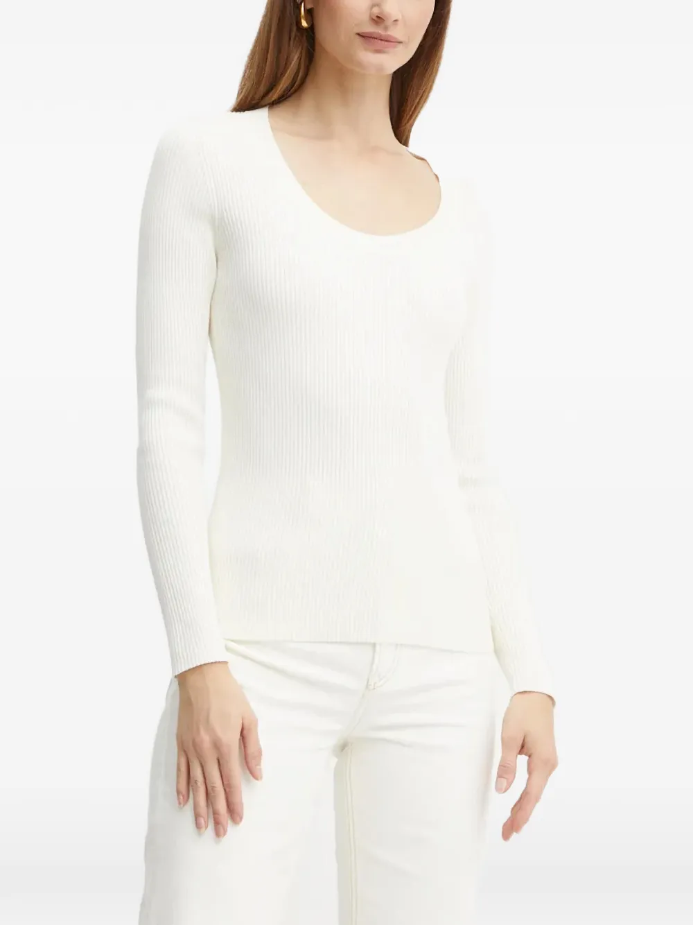 BOSS ribbed scoop-neck sweater - Weiß