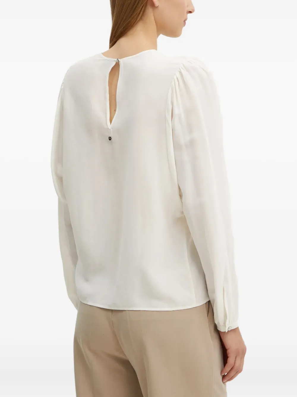 Hugo Boss Puff-sleeve Keyhole Blouse In Neutral