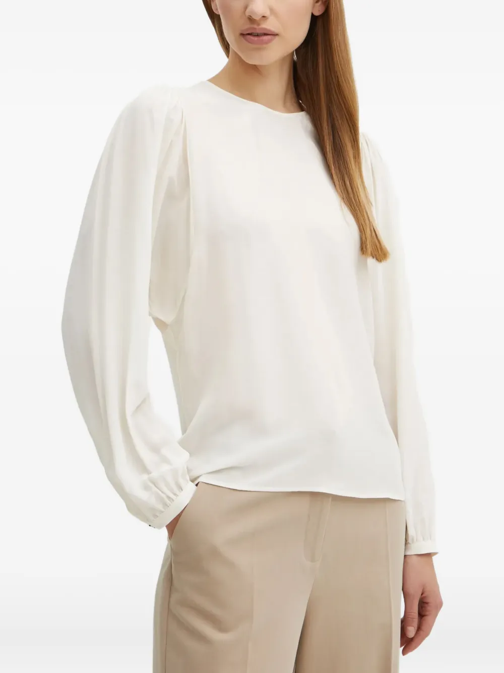 Hugo Boss Puff-sleeve Keyhole Blouse In Neutral