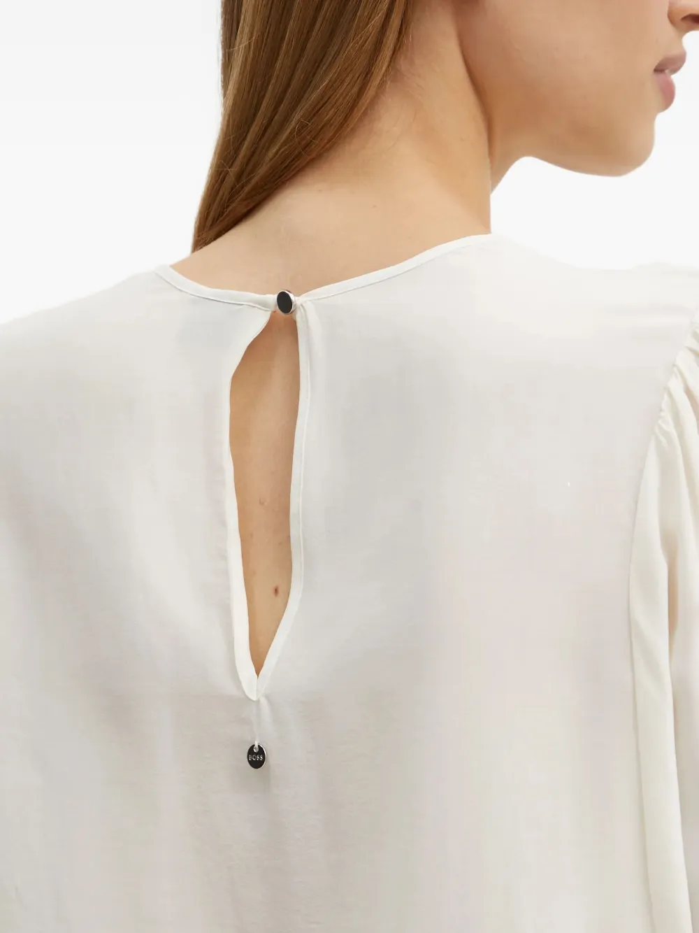 Hugo Boss Puff-sleeve Keyhole Blouse In Neutral
