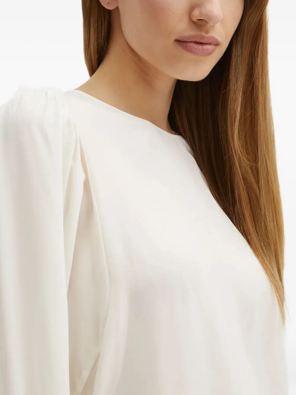Hugo Boss Puff-sleeve Keyhole Blouse In Neutral