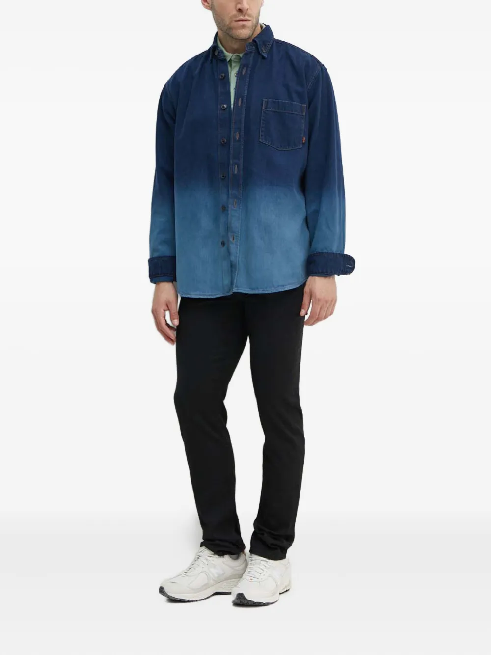 BOSS Denim overhemd met ombré mouwen - Blauw