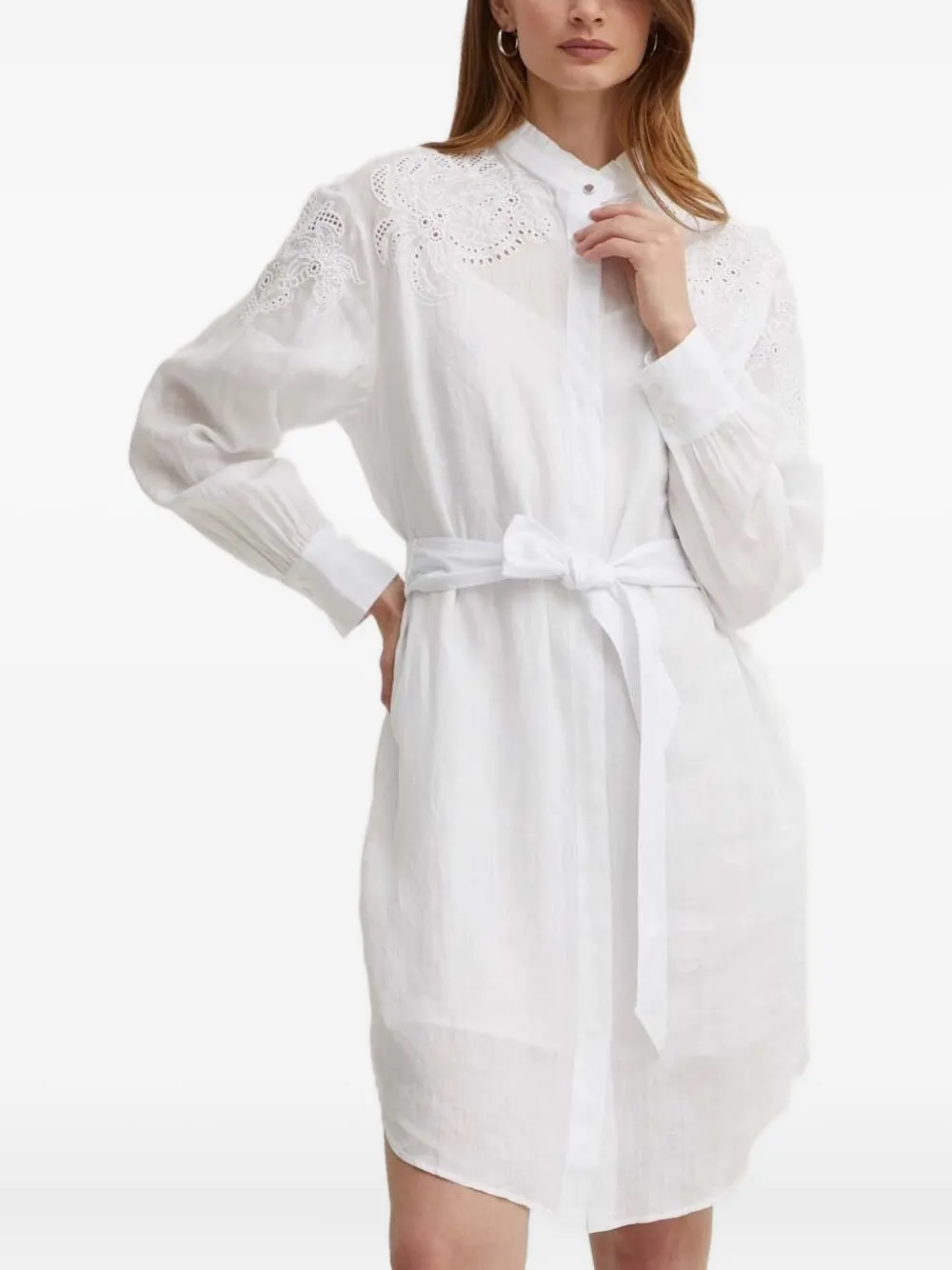 BOSS eyelet ruffled midi dress - ホワイト BOSS eyelet ruffled midi dress - ホワイト