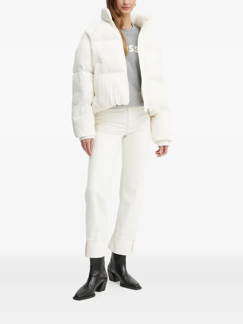 BOSS Straight jeans met manchetdetail - Beige