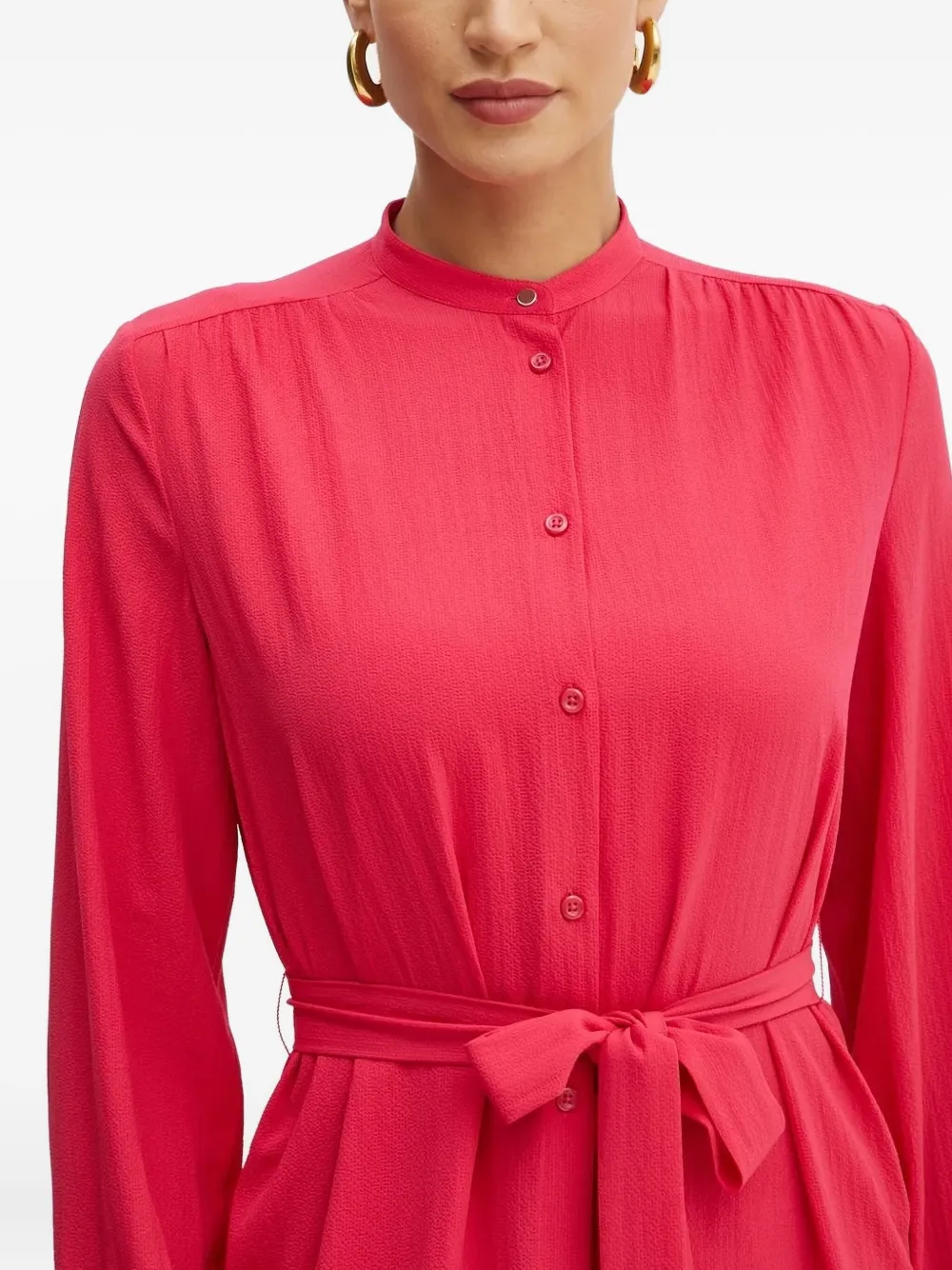 Hugo Boss Belted Buttoned Midi Dress In Pink