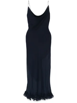 ROTATE ロテート ワンピース Ruffled chiffon maxi dress1040374 Chiffon Maxi Ruffle Dress Dark Blue - ROTATE Birger Christensen