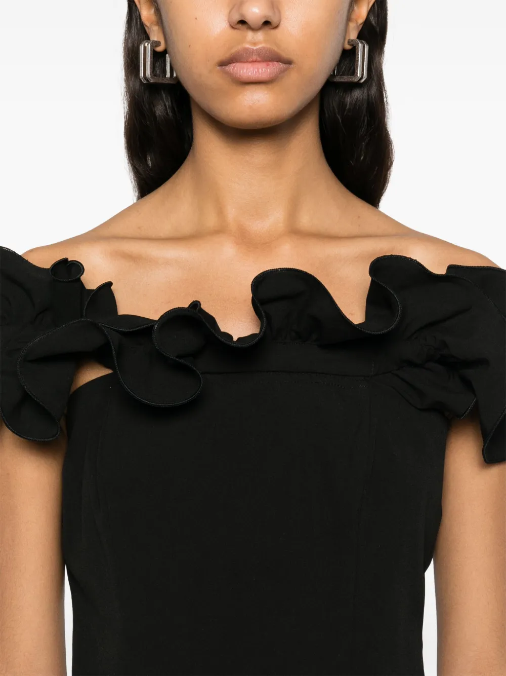 Shop Rotate Birger Christensen Ruffle-detail Mini Dress In 黑色
