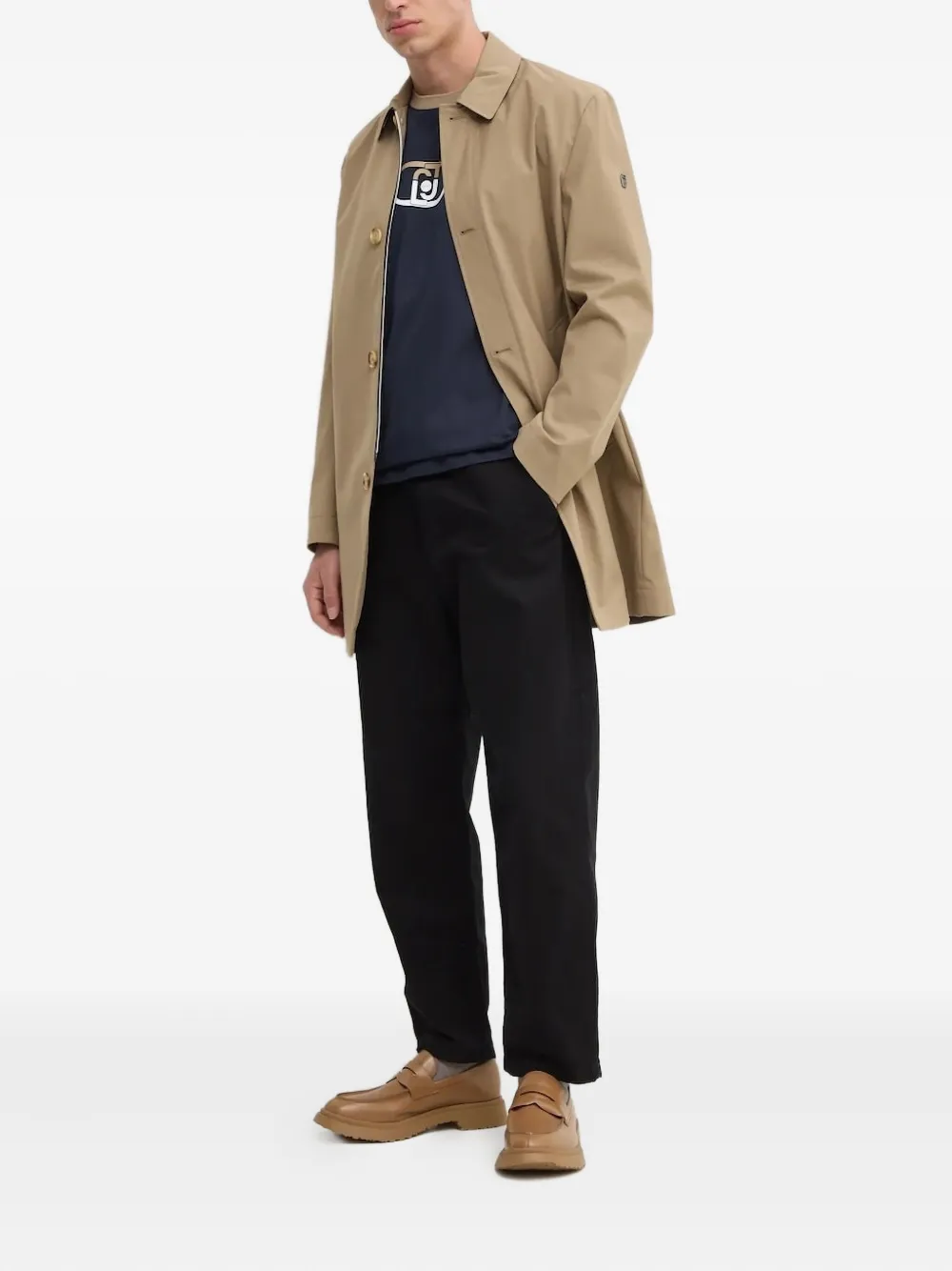 Liu •jo Logo-plaque Buttoned Coat In Brown