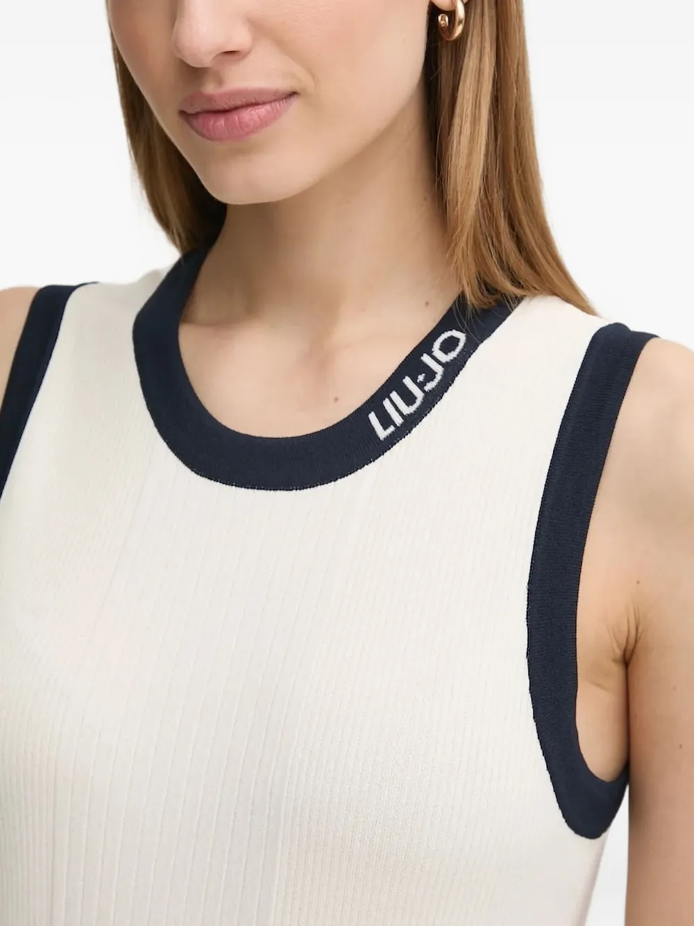 Liu •jo Ribbed-knit Sleeveless Top In Neutral