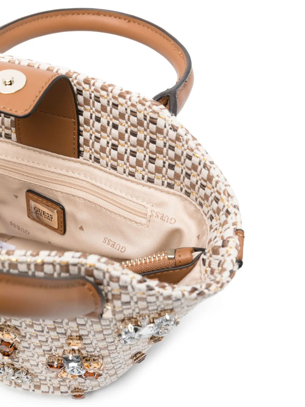 Guess Usa Crystal-embellished Tote Bag In Brown