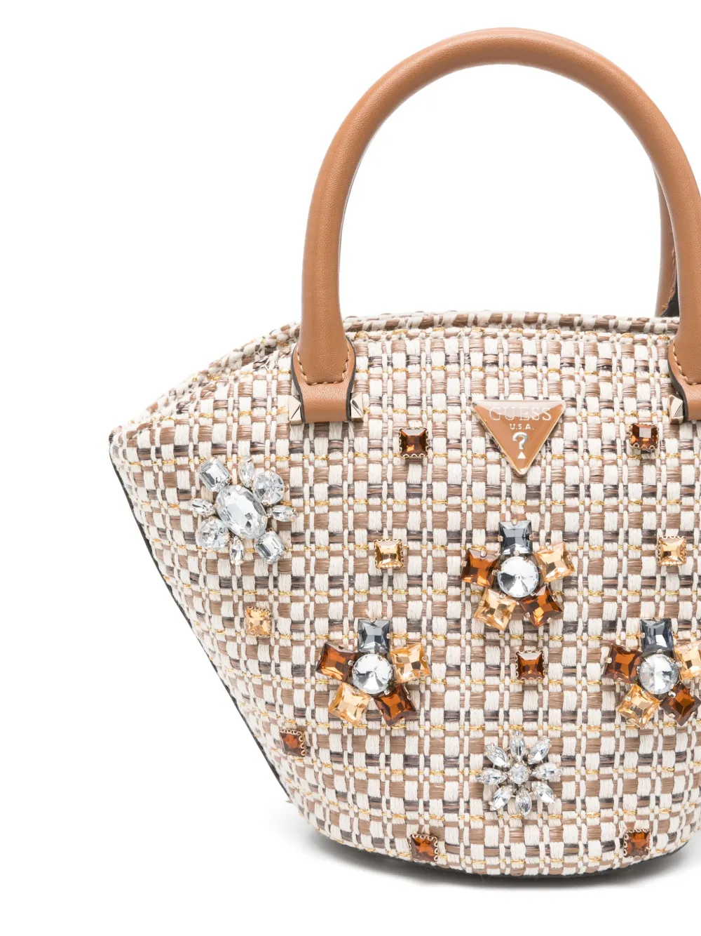 Guess Usa Crystal-embellished Tote Bag In Brown