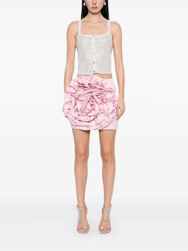 スカート Rotate Birger Christensen Cream Skirt With Floral Appliques ROTATE Birger Christensen Cream skirt with floral appliqués