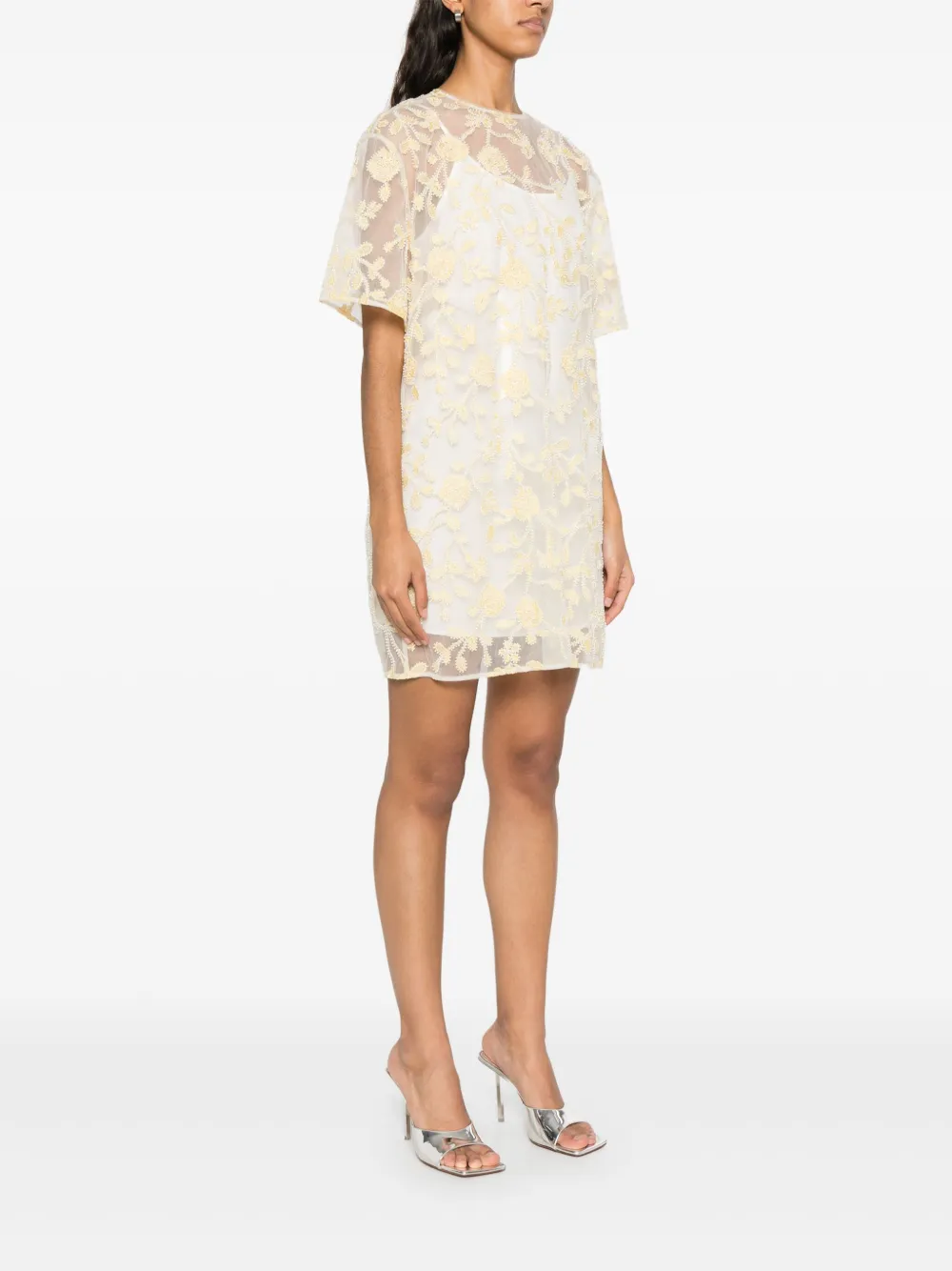 ROTATE BIRGER CHRISTENSEN Mini-jurk met geborduurde bloemen en kralen Geel
