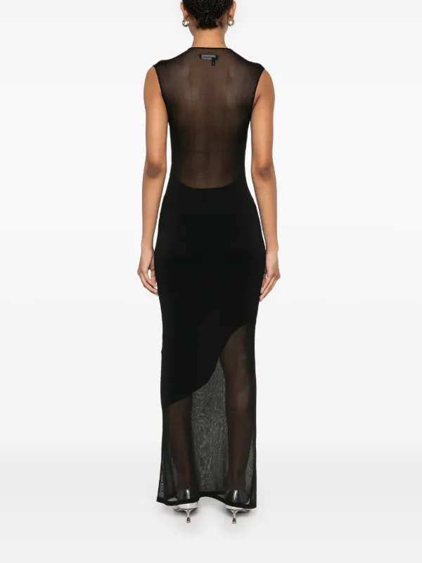 ワンピース Rotate Birger Christensen Black Midi Dress With Mesh Insert Mesh Midi V-neck Dress Black - ROTATE Birger Christensen