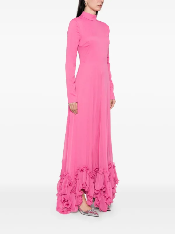 ROTATE ワンピース Shirred chiffon maxi dress964551 Printed chiffon maxi dress with ruffles and flounces powder