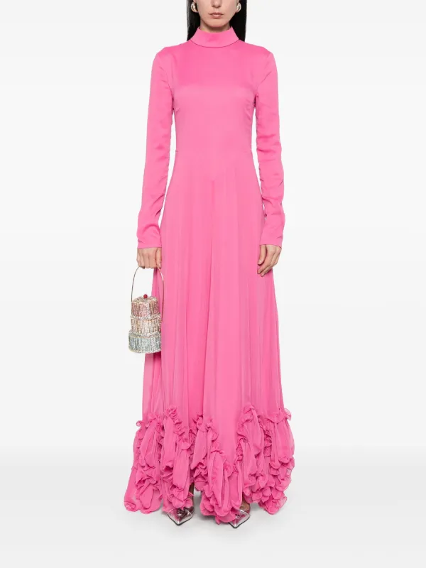 ROTATE BIRGER CHRISTENSEN Ruffles Chiffon Maxi Dress | Pink