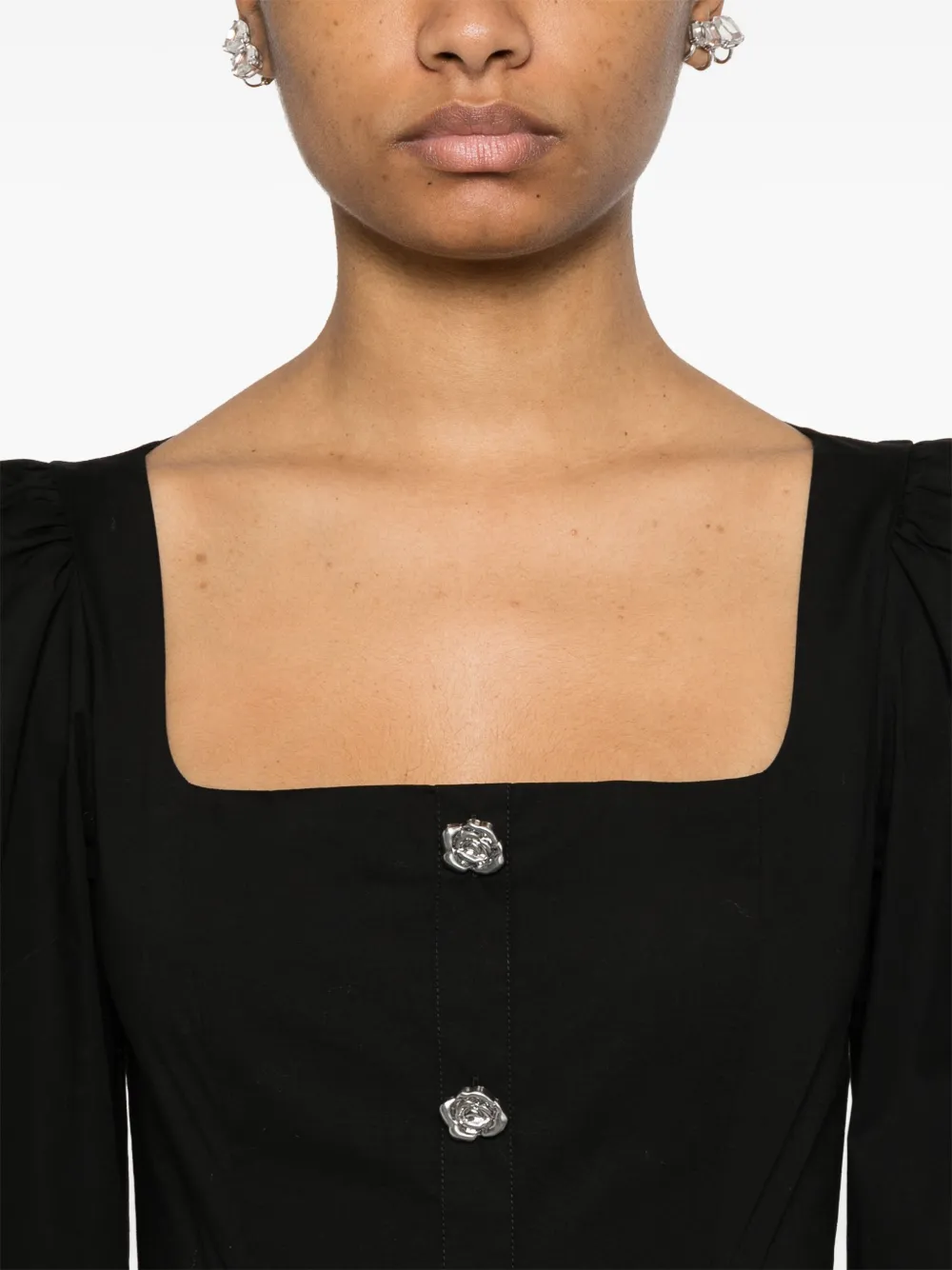 ROTATE BIRGER CHRISTENSEN Mini-jurk met diepe ronde hals en lange mouwen Zwart