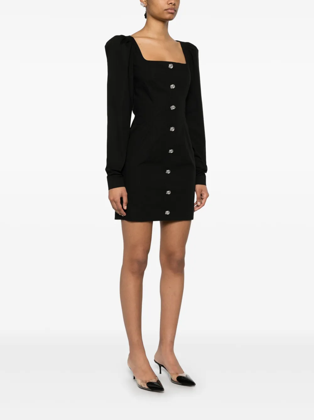 ROTATE BIRGER CHRISTENSEN Mini-jurk met diepe ronde hals en lange mouwen Zwart