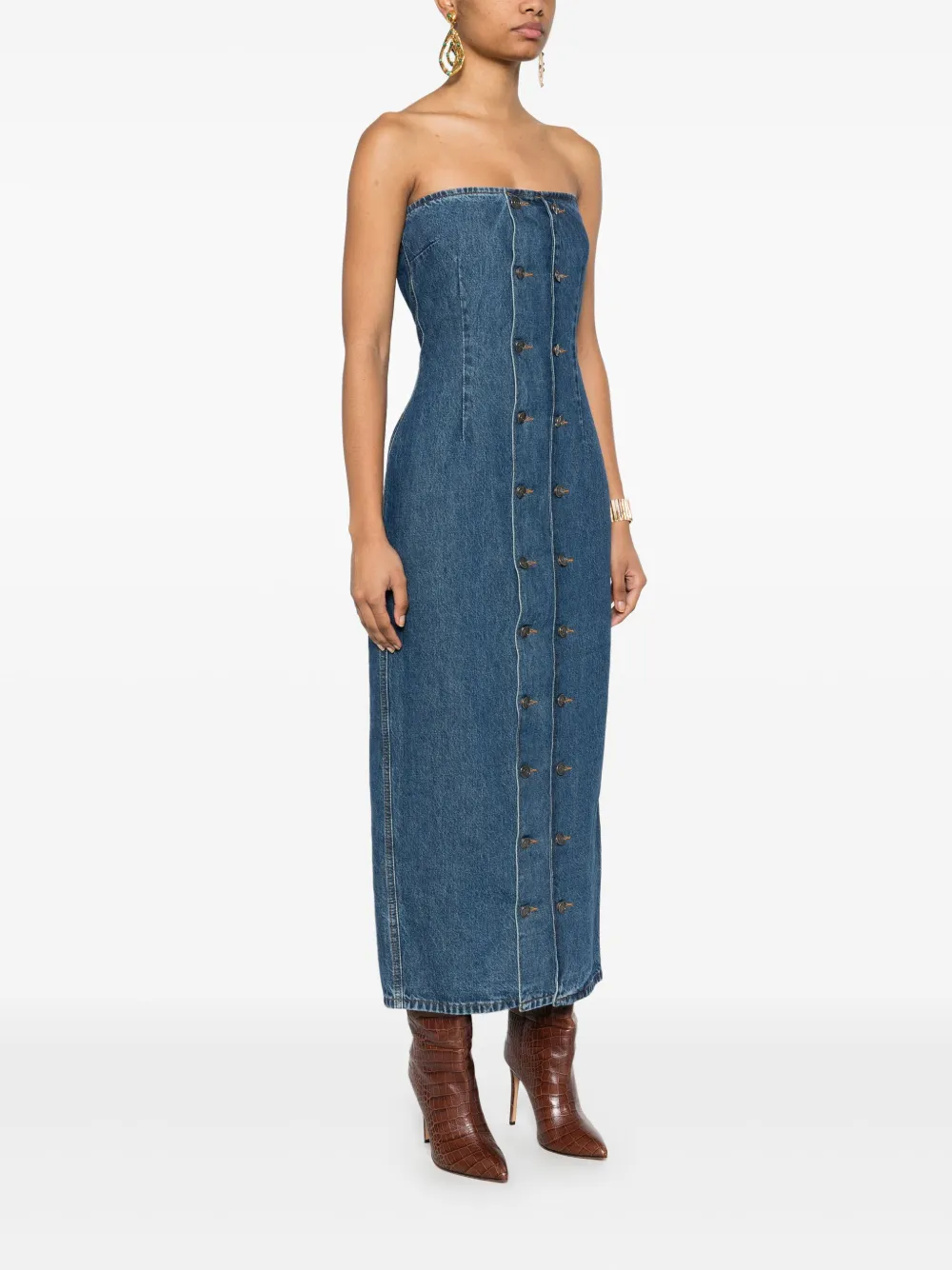 ROTATE BIRGER CHRISTENSEN Denim jurk met knoopdetail Blauw