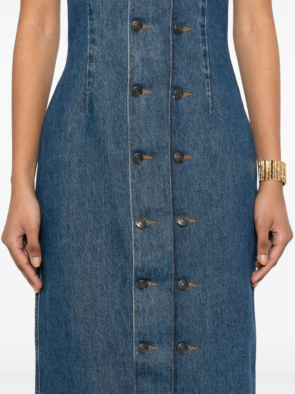 ROTATE BIRGER CHRISTENSEN Denim jurk met knoopdetail Blauw