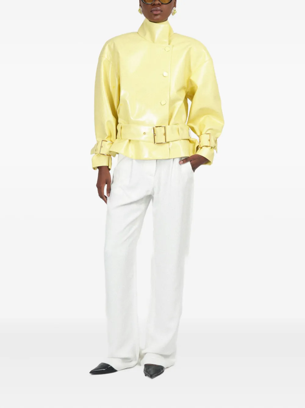 Rowen Rose Oversized bomberjack van imitatieleer Geel