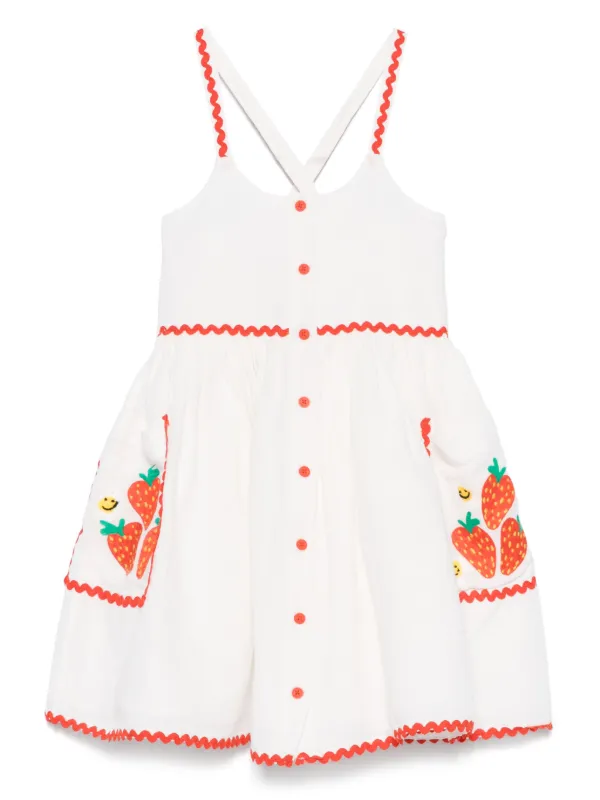 green emerald velvet dress Stella McCartney Kids Flower Embroidered Cap-Sleeve Dress