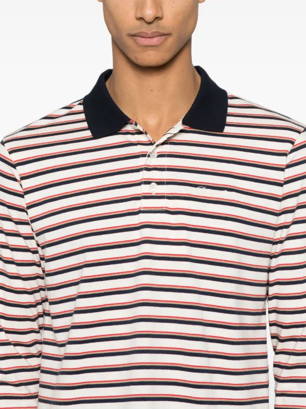 トップス MULTI STRIPE L/S POLO SHIRT Men Striped Color Block Tops Short Sleeve Casual Polo Shirts