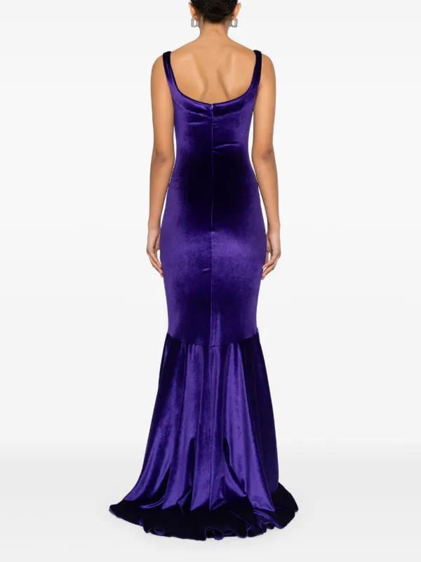 fitted lace wedding dress WEDTREND Women High Neck Evening Dress Purple Cut Out Velvet Mermaid Long  Party Dress  Wedtrend UK