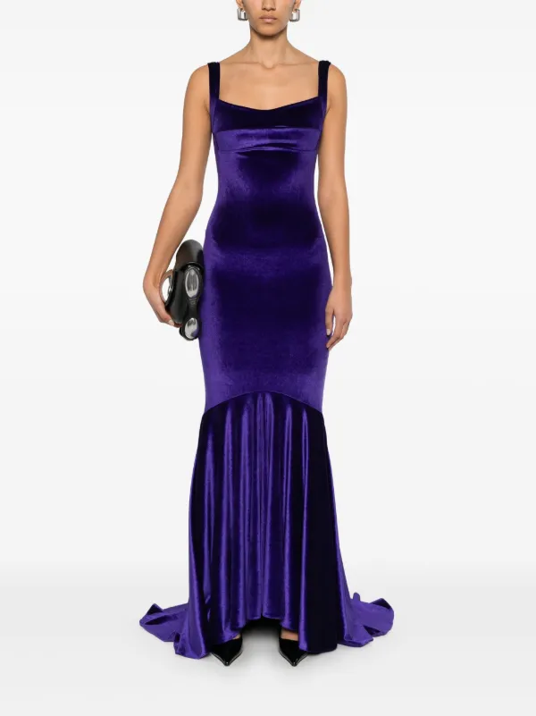 chinese dress ladies Berylove Women Peacock Blue Wedding Guest Dress with Slit Mermaid Long Sleeves Long Formal Dress, Purple / L main image 1