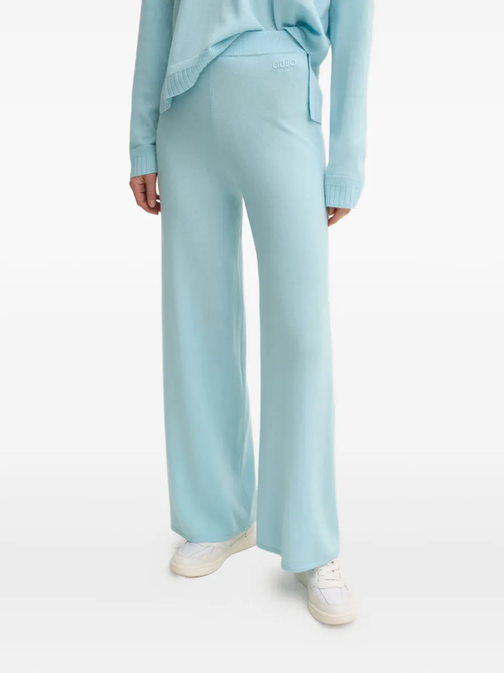 Liu •jo Logo-embroidered Flared Trousers In Blue