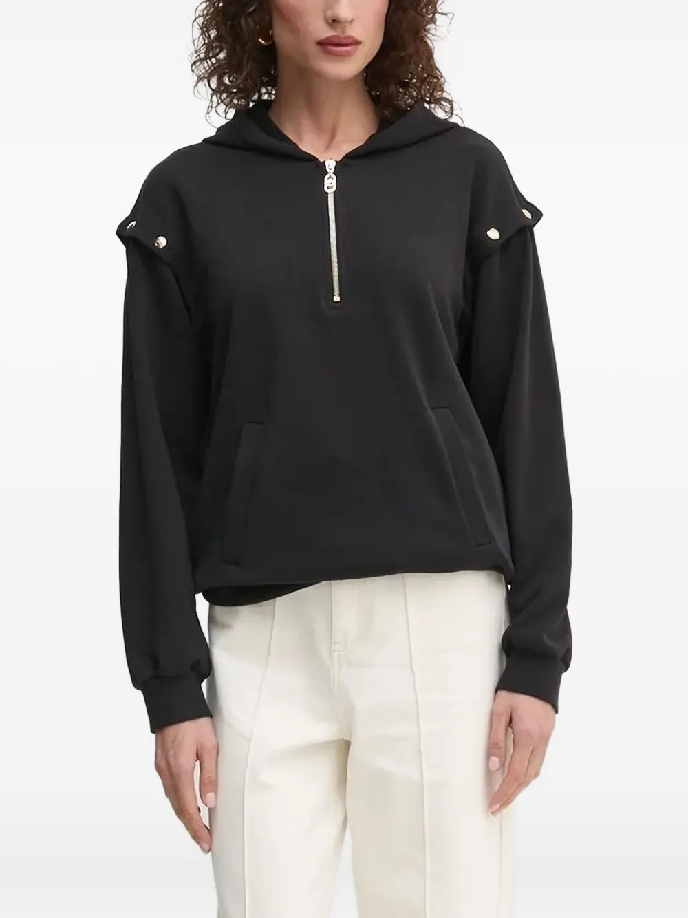 Liu •jo Stud-embellished Half-zip Hoodie In Black