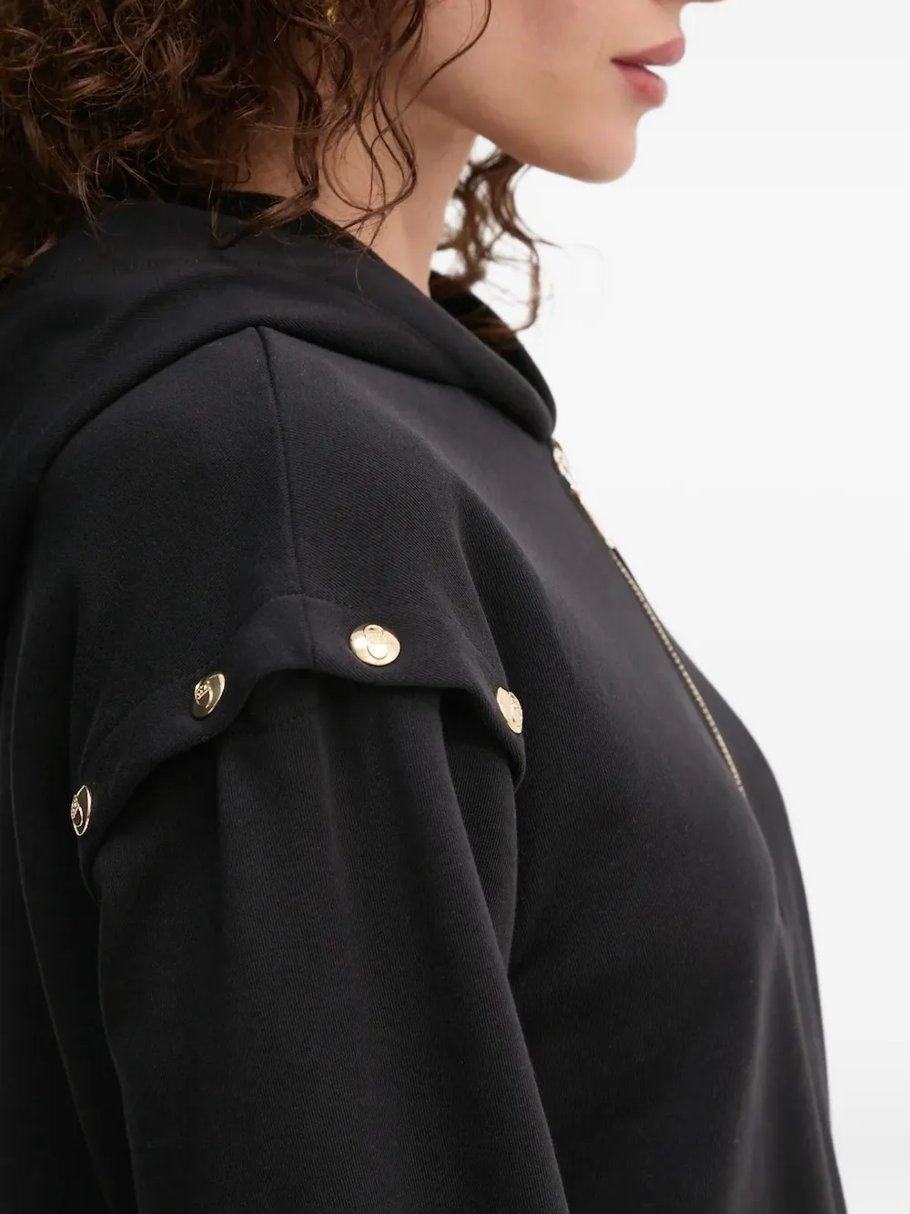 Liu •jo Stud-embellished Half-zip Hoodie In Black