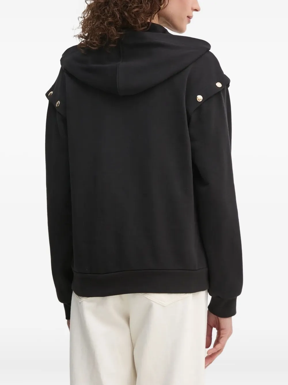 Liu •jo Stud-embellished Half-zip Hoodie In Black