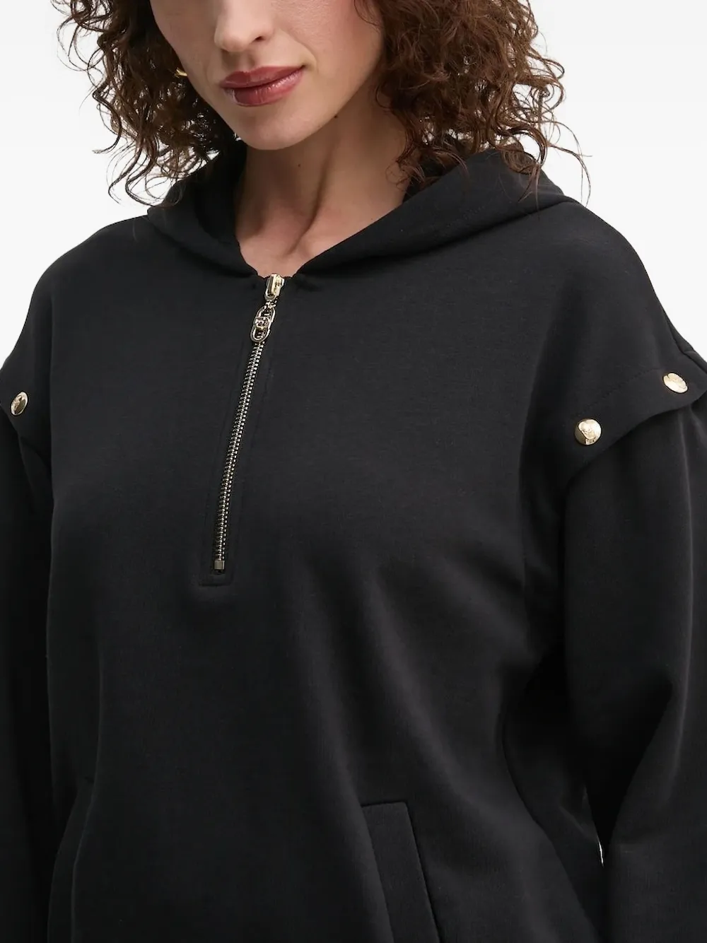Liu •jo Stud-embellished Half-zip Hoodie In Black