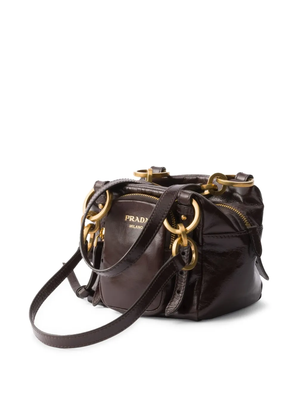 Prada Dangle kleine leren shopper Bruin
